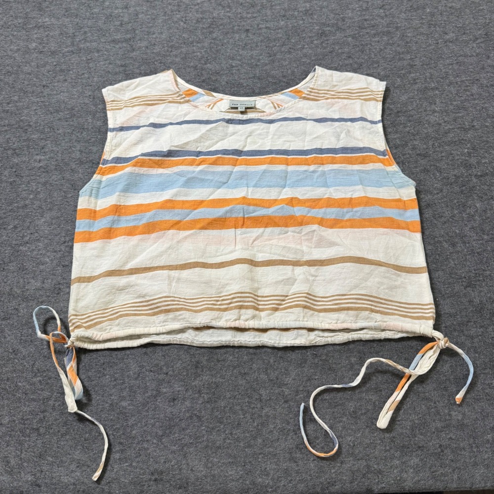 The Odells Striped Sleeveless Cotton Top XS Orange Blue Side Tie Drawstring Tank